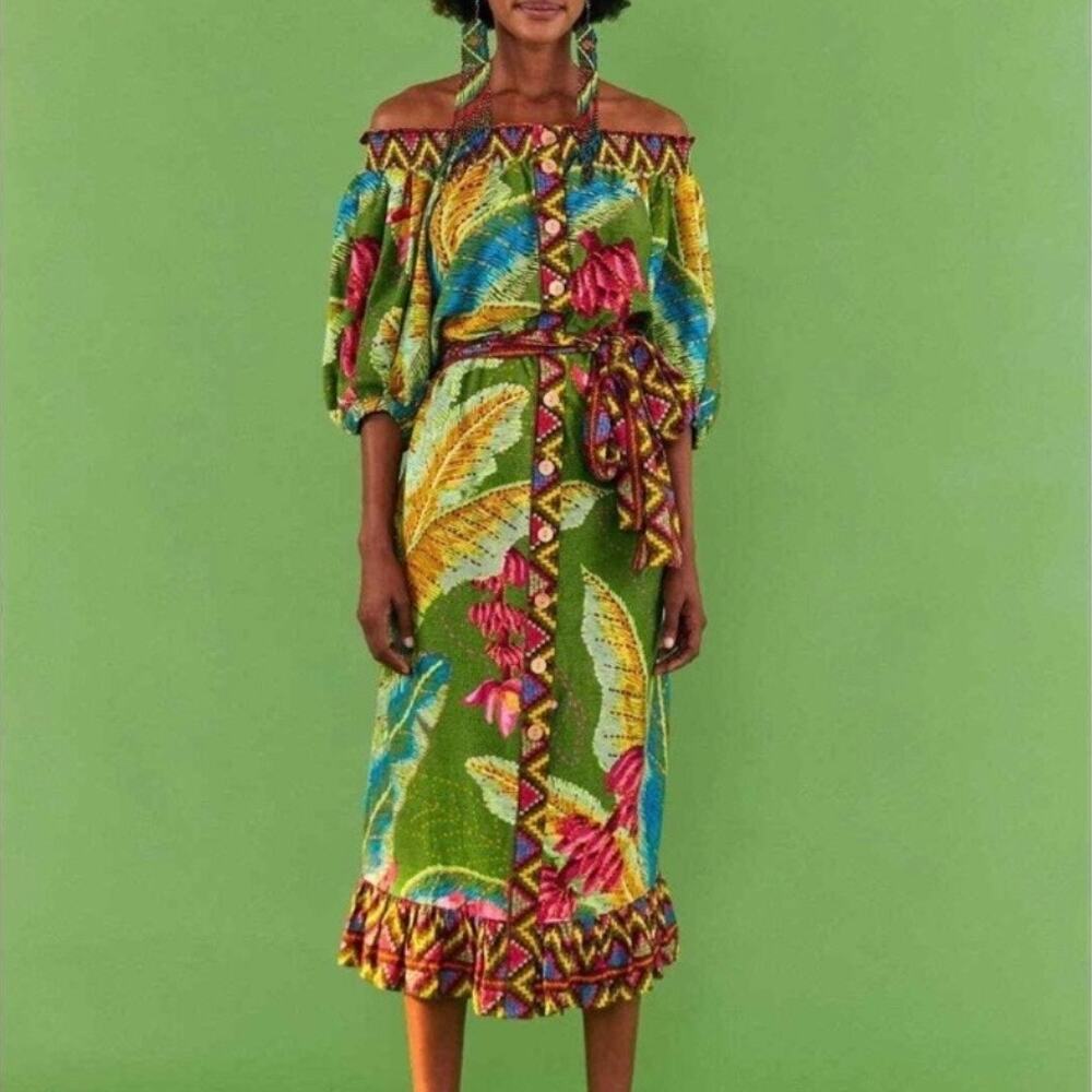 Farm Rio Banana Leaves Midi Dress